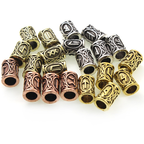 Viking Runes Beads For Jewelry Making Hair Beard Crafts Jewlery Diy Metal Spacer Large Hole Bead Accessories Fit Charm Bracelet ► Photo 1/4