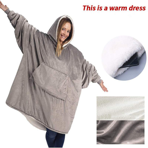 Winter Outdoor Hooded Pocket Blankets Warm Soft Hoodie Slant Robe Bathrobe Sweatshirt Pullover TV Fleece Blanket With Sleeves ► Photo 1/5
