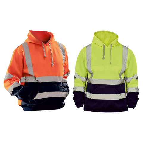 Hi Vis Pullover Mens Hoodie Sweatshirt with Pocket Drawstring Tops Construction Work Roadside Emergency ► Photo 1/6
