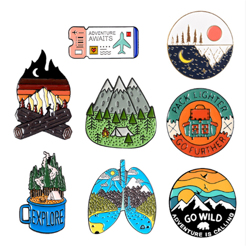 Outdoors Mountain Starry Night Enamel Pin Custom Wild Camping Hiking Brooches Bag Clothes Lapel Pin Adventure Badge Jewelry Gift ► Photo 1/6