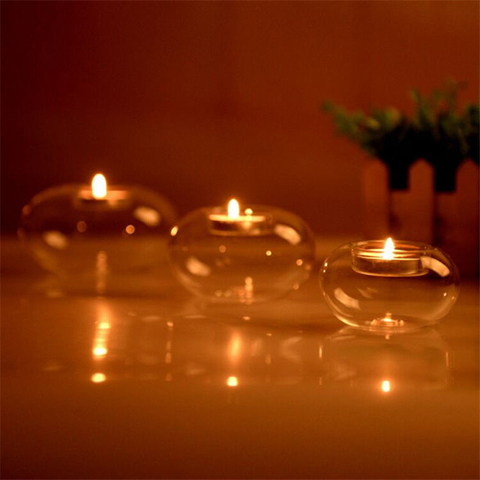 Round Hollow Glass Candle Holders Candlestick Dining Home Decor Wedding Supplies ► Photo 1/6