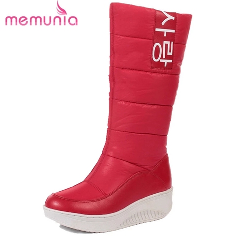 MEMUNIA SIZE 35-44 Ladies snow boots wedges heels slip on women winter boots fur inside mid calf boots female sweet cotton shoes ► Photo 1/6