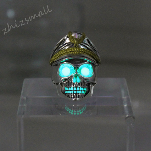 New glow ring Officer skull Ring men women Glowing Ring Luminous World War II Germany rings punk gift Glow In The Dark Jewelry ► Photo 1/6