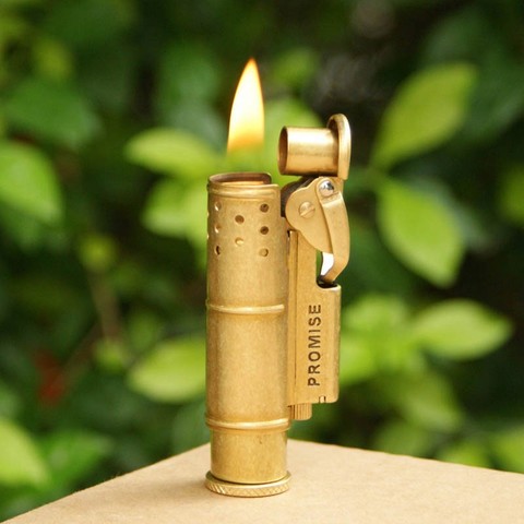 PROMISE trench brass copper kerosene lighter；Nostalgic mechanical Windproof gasoline oil lighter ► Photo 1/6