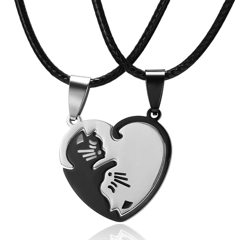 RINHOO Cute Cat Embrace Couple Necklace Heart Shape Chain Pendant Jewelry For Women Men Couple Lovers Rope Chain Pair Collares ► Photo 1/6