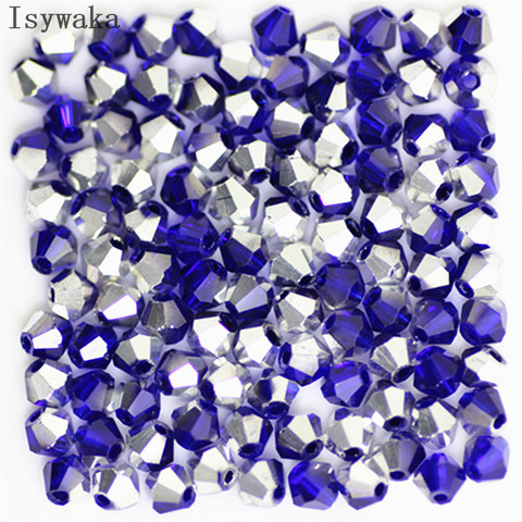 Isywaka Deep Blue Silver Color 100pcs 4mm Bicone Austria Crystal Beads Glass Bead Loose Spacer Bead for DIY Jewelry Making ► Photo 1/1