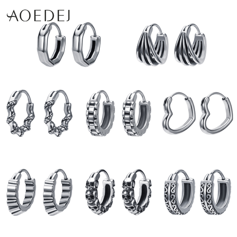 AOEDEJ Punk Hoop Earrings for Men Stainless Steel Earrings Hip Hop Ear Rounds Heart Shape Earrings Rock Roll Gothic Jewelry ► Photo 1/6