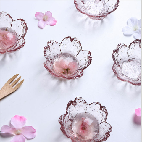 Cherry sauce dish glass small plate Japanese-style hammer head pattern cherry blossom glass sauce dish small dish vinegar dish ► Photo 1/6