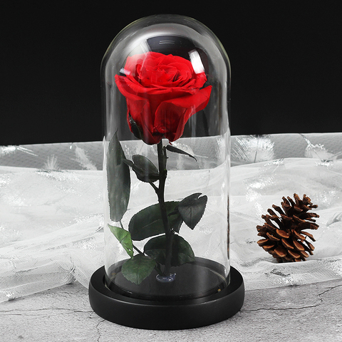 Rose In Glass Dome Beauty And The Beast Eternal Rose Flower Floral Decor Valentines Day Gif Birthday Christmas Wedding Gift ► Photo 1/6