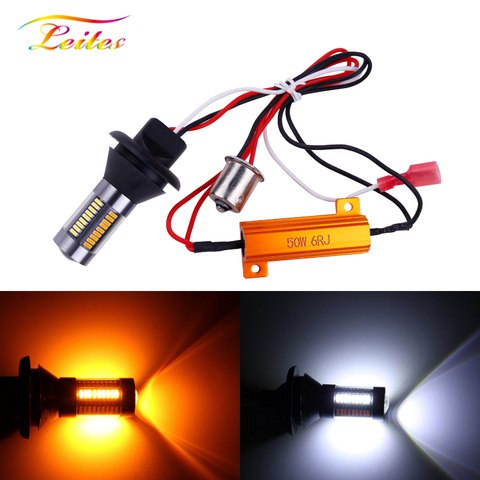 2Pcs T20 W21W 1156 Ba15s P21W PY21W Bau15s LED Turn Signal Light DRL Canbus No Error Dual Color LED Car light White Amber ► Photo 1/6