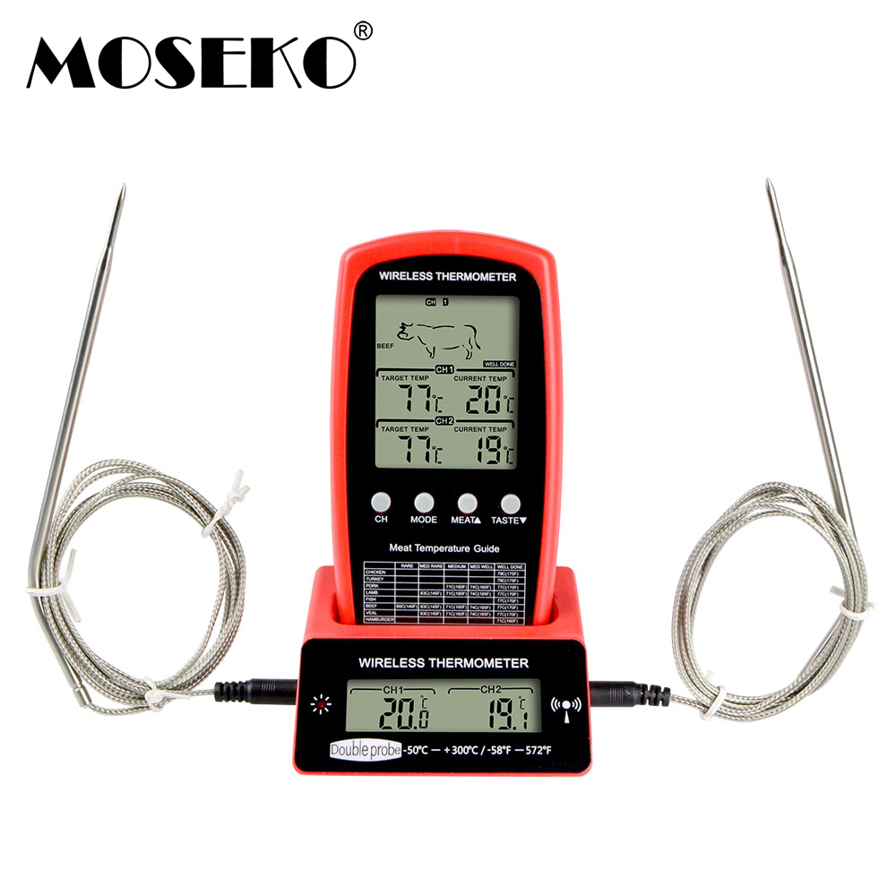 Wireless Remote Digital Kitchen Cooking Meat Thermometer Dual Probe for BBQ...