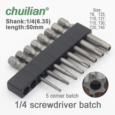 1/4 Inch Magnetic Pentacle Star Head Screwdriver Bits Pentalobe Electric Screwdriver Bit Hand Tools 25mm Length T10-T40 ► Photo 1/6