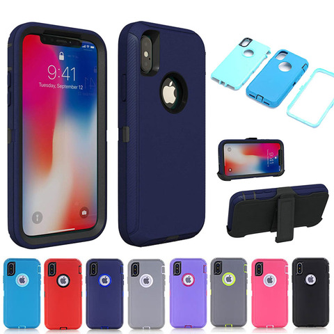 3 in 1 Case for iPhone 6 6S 7 8 Plus Coverage Case For iPhone 11 Pro Max X XS Max XR Rubber Hybrid Heavy Defend Shockproof Cover ► Photo 1/6