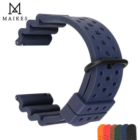 MAIKES Fluorine Rubber Strap 20mm 22mm 24mm Quick Release Replacement Bracelet Men Blue Sport Silicone Watch Bands ► Photo 1/1