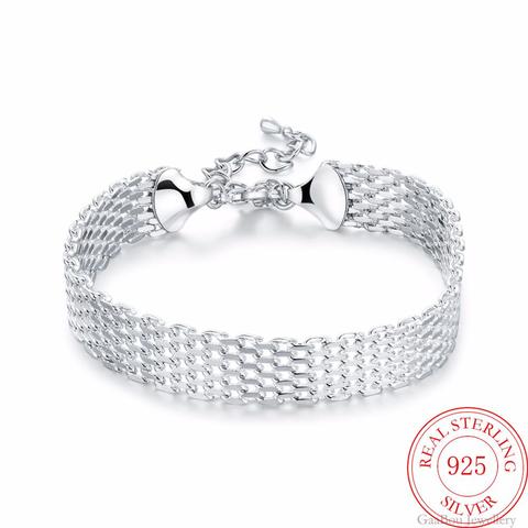 925 Sterling Silver Lucky Bracelets Cuff Fashion Soft Watchband Chain Bangle Women ladies girls Jewelry gift Silber Pulseiras ► Photo 1/6