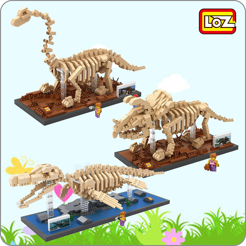 Loz Jurassic Period Dinosaur Fossil Mosasaurus Triceratops Brachiosaurus Skeleton Mini Diamond 