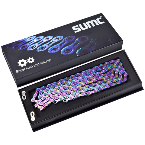 SUMC Bike Chain Colorful Bicycle Chain 10/11/12 Speed Ultralight Semi-hollow Chain Rainbow Chain w/ Magic Buckle ► Photo 1/6