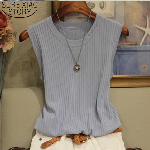 Summer New Solid Color Women's Wide Shoulder Strap Round Neck Joker Thin Sleeveless Ice Silk Knitted Vest Women's Shirt 4588 50 ► Photo 1/6