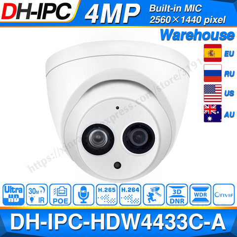 Dahua IPC-HDW4433C-A 4MP HD POE Network IR Mini Dome IP Camera Starlight Built-in MiC HDW4433C-A CCTV Camera Replace HDW4431C-A ► Photo 1/5