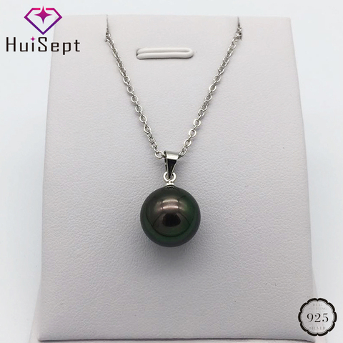 HuiSept Fashion 925 Silver Jewelry Necklace Round Black Pearl Pendant for Female Wedding Promise Party Gifts Ornaments Wholesale ► Photo 1/5