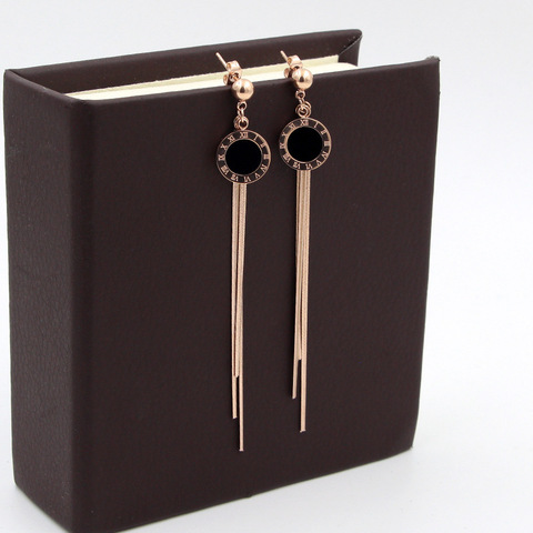 Fashion jewelry steel ball earrings hanging black Roman numeral round cake snake bone chain tassel women earrings gift E018 ► Photo 1/6