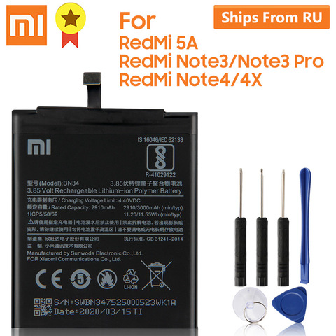 XaioMi Original Battery BN34 BM46 BN41 BN43 for XiaoMi Redmi Note 3 Pro RedMi Note3 RedMi Note4 RedMi Note4X 100% Original ► Photo 1/5