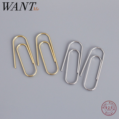 WANTME Fashion Real 100% 925 Sterling Silver Paper Clips Pin Ear Hook Studs Earrings for Women Party Fine Jewelry Accessories ► Photo 1/6