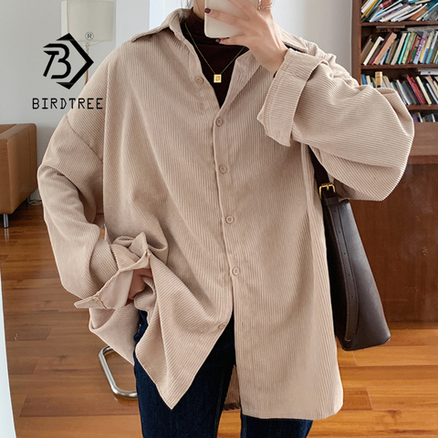 Spring New Women Solid Corduroy Vintage Oversized Blouse Turn-Down Collar Button Up Batwing Sleeve Shirt Autumn Casual Tops T0O5 ► Photo 1/6