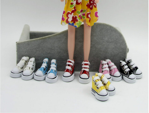 2pcs=1pair 3.5cm Cute Mini Doll Shoes Denim Canvas Shoes For Doll For Toy For Sharon Doll Boots Dolls Sneakers Accessories ► Photo 1/6