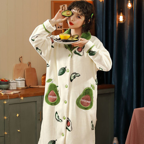 Nightdress women in autumn and winter thickened coral velvet long pajamas, flannel bathrobe, sweet and lovely home clothes. ► Photo 1/6