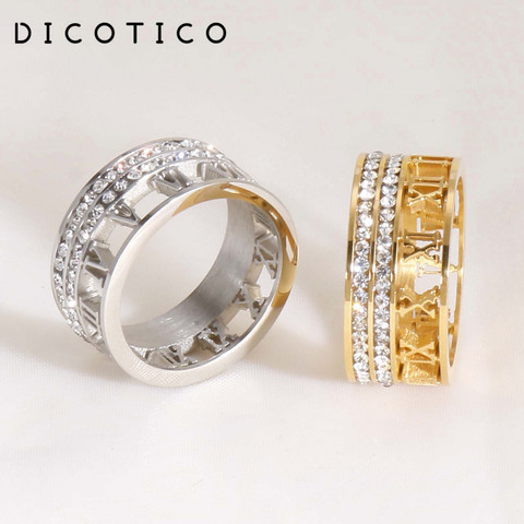 Dicotico Stainless Steel Gold Color Rings For Women Bohemia Anillos Mujer Zircon Roman Numerals Wedding Rings Bague Jewelry ► Photo 1/6