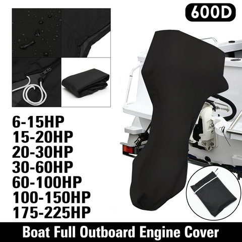 600D Boat Full Outboard Engine Motor Cover Fits Up to 6-225HP Black Waterproof Ship's Side Cover ► Photo 1/6