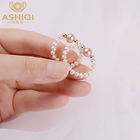 ASHIQI Natural Freshwater Pearls Ring Women with Two Sterling silver Beads Jewelry wedding Gift ► Photo 1/6