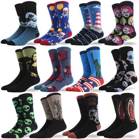Men Combed Cotton Retro Abstract Oil Painting Art Socks clown Alien Big Size Happy Oil Painting Skateboard Sock ► Photo 1/6