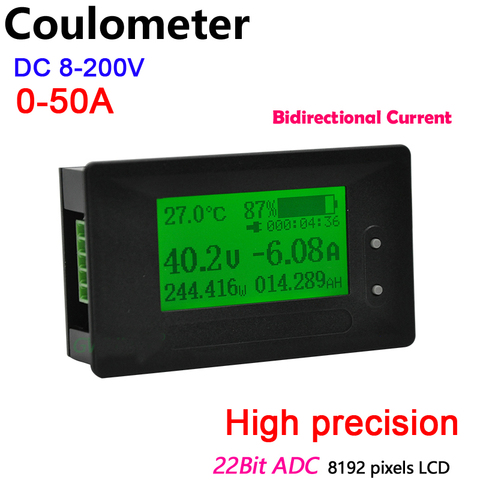 DC 50A Digital LCD Coulometer Voltmeter AMP battery Capacity indicator Lithium Li-ion Lifepo4 lead acid 12v 24v 36v 48V 60V 72V ► Photo 1/1