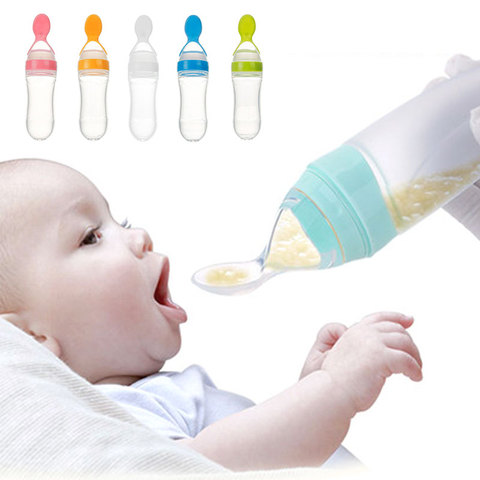 Feeding Spoon with Squeezy food Grade Silicone Feeder bottle , For Infant  Baby, 90ml, BPA Free
