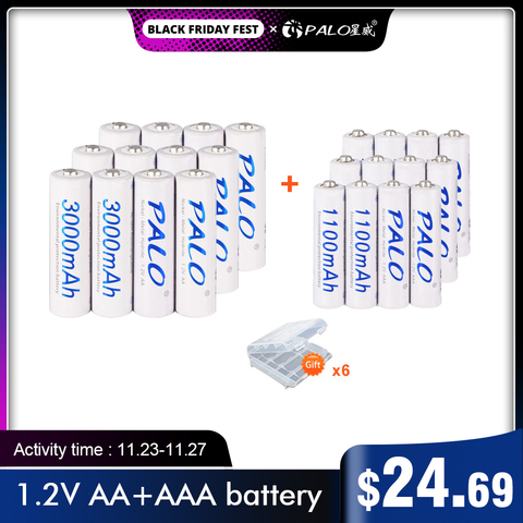 PALO 4-28 pieces AA and AAA 1.2V rechargeable battery ni-mh 2A AA 3000mAh / 3A AAA 1100mAh batteries ► Photo 1/6