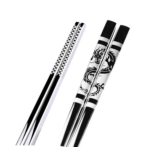 1pair Stainless Steel Square Chopsticks Chinese Dragon Healthy Light Weight Chinese Chopsticks Metal Non-slip Design Kitchen ► Photo 1/6