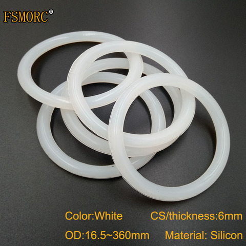 6mm Thickness Silicon Rubber O-ring Sealing OD16.5~360mm White Heat Resistance O Ring Seals Gaskets Food Grade Seals no poison ► Photo 1/2