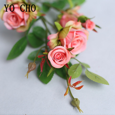 YO CHO Artificial Flower 5 Head Silk Rose DIY Flower Arrangement Long Stem Fake Rose Decor Wedding Wall Girl Home Party Decor ► Photo 1/6