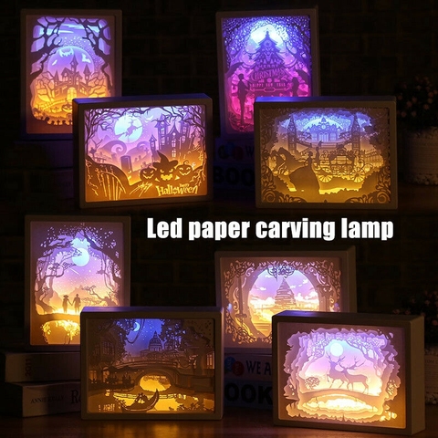 3D Creative Papercut Light box Night Lamp Paper Pattern Painting LED Table Desk Color Shadow Box Frame ► Photo 1/6