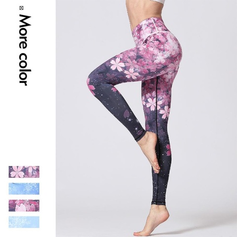 Cloud Hide Yoga Pants Women Flower High Waist Sports Leggings Girl Tights Push Up Trainer Running Trousers Workout Tummy Control ► Photo 1/6