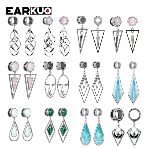 EARKUO Top Fashion Stainless Steel Triangle Face Dangle Ear Plugs Screw Gauges Expanders Body Piercing Jewelry Earring Expanders ► Photo 1/1
