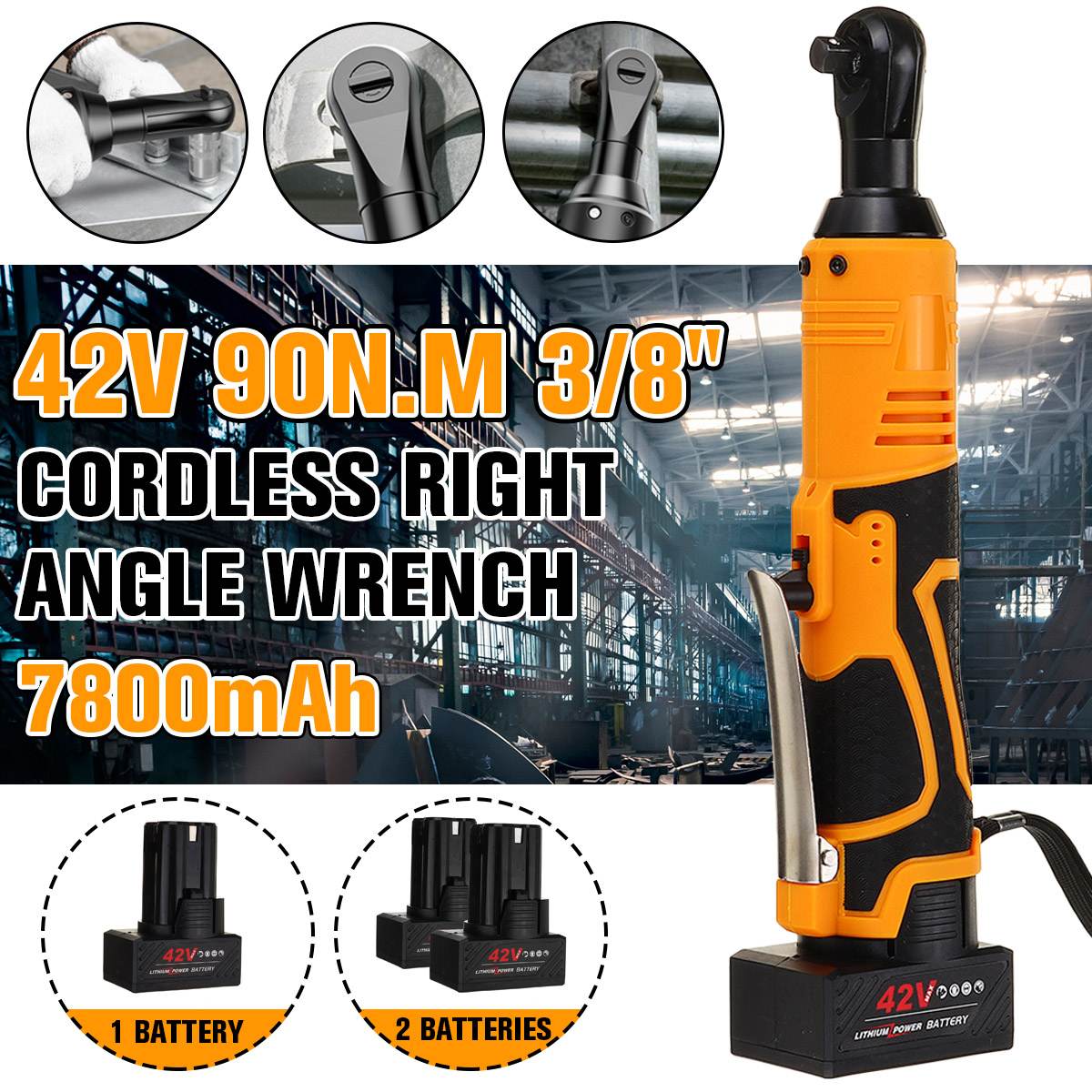 3/8'' 42V Electric Ratchet Wrench Electric Cordless Right Angle Wrench Kit 