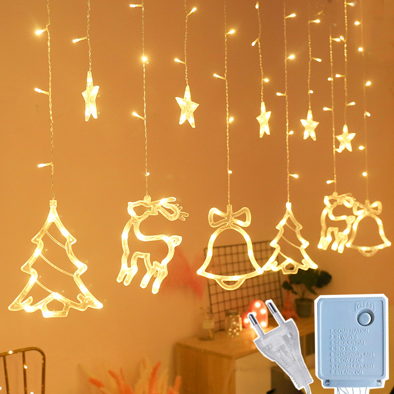 Christmas String Lights Xmas Home Decors Tree Deer Bells Fairy Garlands Lighting 