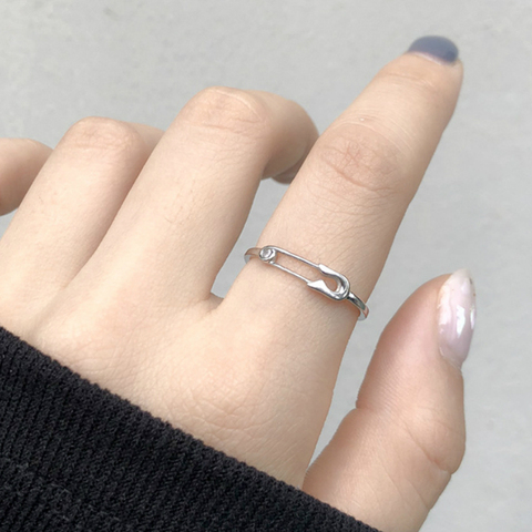 Creative Style Silver Color Pin Ring S925 AAA Zircon Paper Clip Shape Adjustable ring For Women Fashion jewelry Wholesale ► Photo 1/6