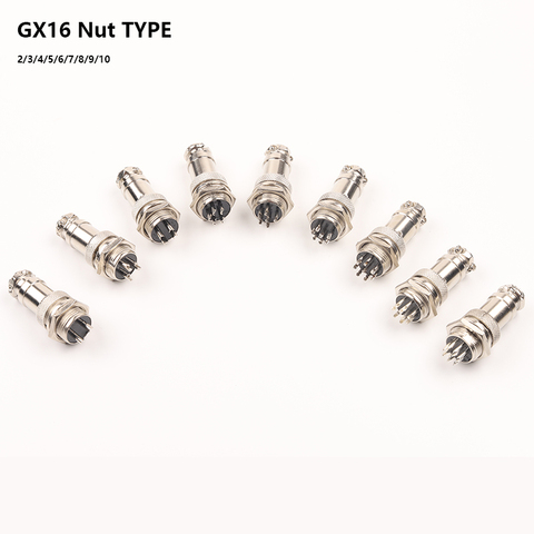 1set GX16 Nut type Male & Female Electrical connector 2/3/4/5/6/7/8/9/10 Pin 16mm Aviation Socket Plug Wire Panel Connectors ► Photo 1/6