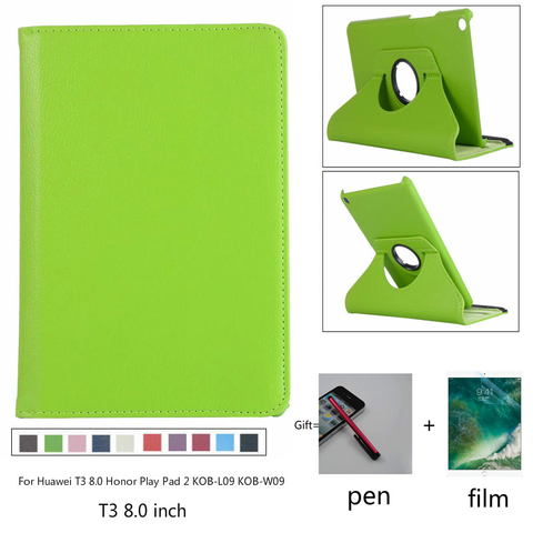360 Rotating PU Leather Case for Huawei MediaPad T3 8.0 Honor Play Pad 2 KOB-L09 KOB-W09 Tablet Cover for Huawei T3 8.0 + film ► Photo 1/6