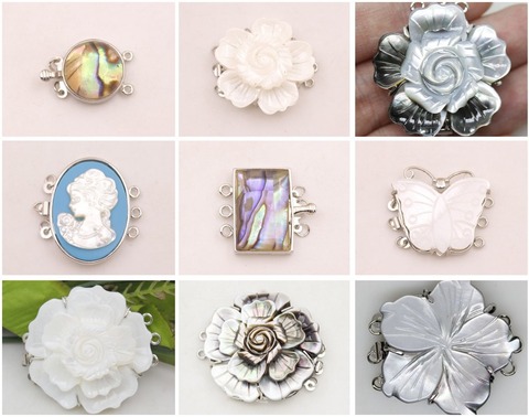 1 PCS Natural Gray White Mother of Pearl Shell Flower Alloy Clasp 3ROWS Findings Design Choose ► Photo 1/6