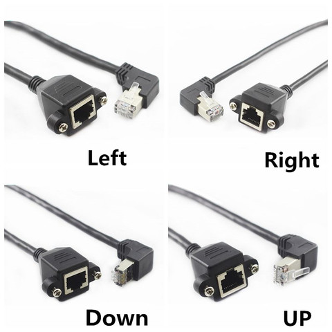 60cm UP Down Right Left Angled 90 Degree 8P8C FTP STP UTP Cat5 RJ45 with screw Lan Ethernet Network Extension Cable 1ft 0.3m ► Photo 1/2